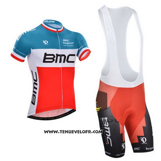 2014 Maillot Ciclismo BMC Champion Italie Bleu et Orange Manches Courtes et Cuissard
